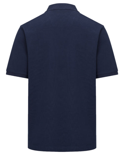 Navy Coloured Hoggs of Fife Mens Stewart Block Pique Polo Shirt on white background #colour_navy