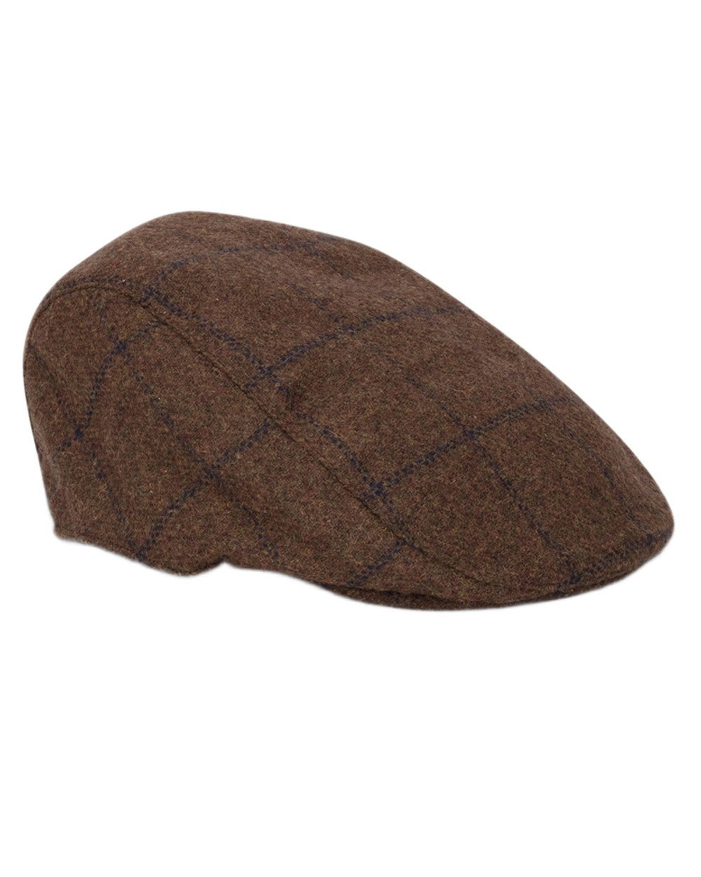 Brown Navy Coloured Hoggs of Fife Mens Windowpane Waterproof Tweed Hat on white background #colour_brown-navy
