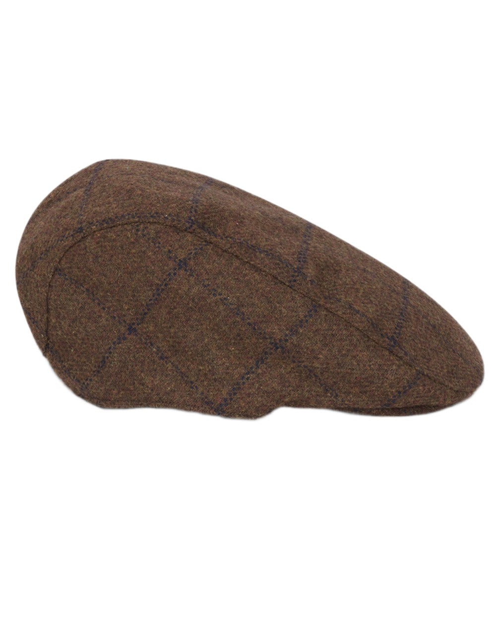 Brown Navy Coloured Hoggs of Fife Mens Windowpane Waterproof Tweed Hat on white background #colour_brown-navy