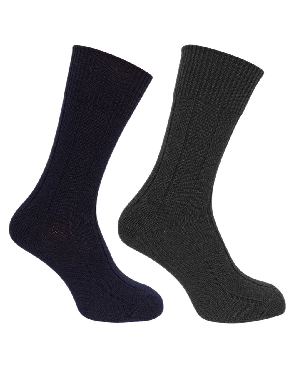Navy Grey Coloured Hoggs of Fife Merino Brogue Country Socks Twin Pack on white background #colour_navy-grey