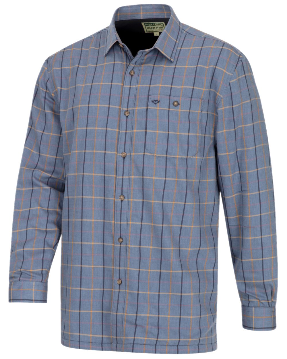 Blackthorn Sky Blue Check Coloured Hoggs of Fife Micro Fleece Lined Shirt on white background #colour_blackthorn-sky-blue-check