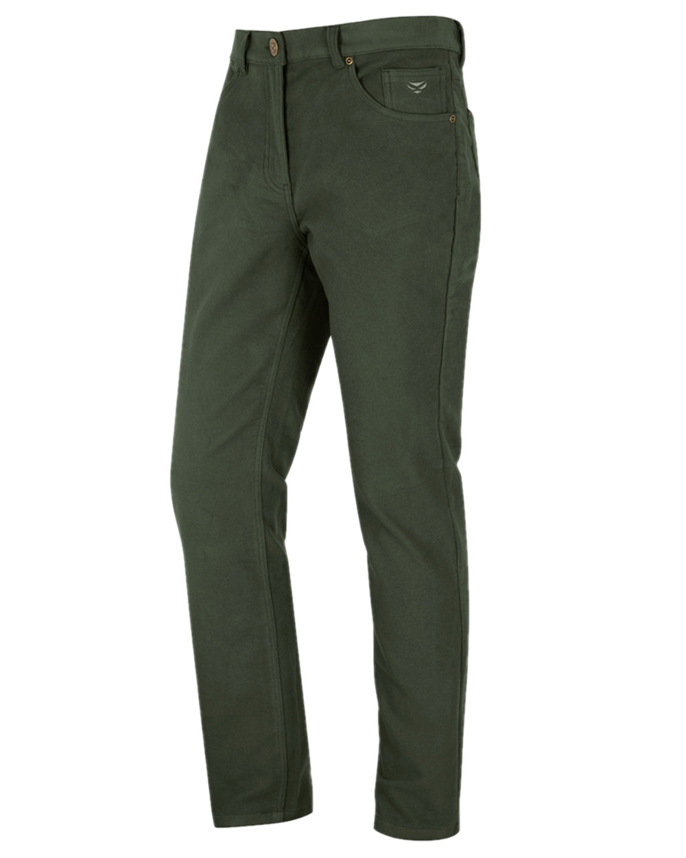 Dark Olive Coloured Hoggs of Fife Monarch II Moleskin Jeans on white background #colour_dark-olive