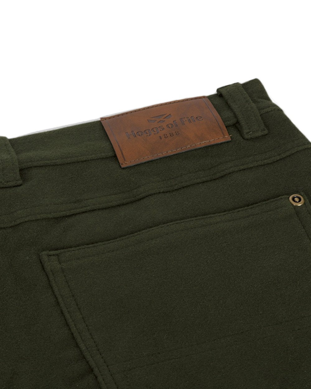 Dark Olive Coloured Hoggs of Fife Monarch II Moleskin Jeans on white background #colour_dark-olive