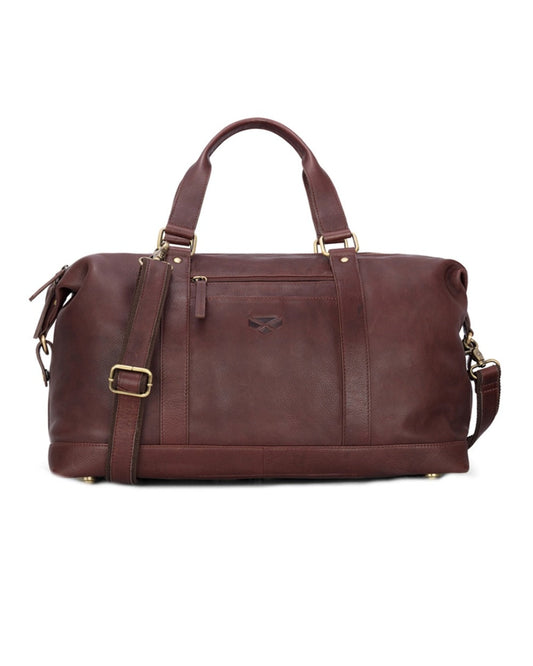 Conker Coloured Hoggs of Fife Monarch Leather Carryon Holdall on white background #colour_conker