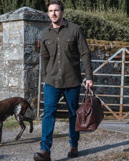 Conker Coloured Hoggs of Fife Monarch Leather Carryon Holdall on outdoor background #colour_conker