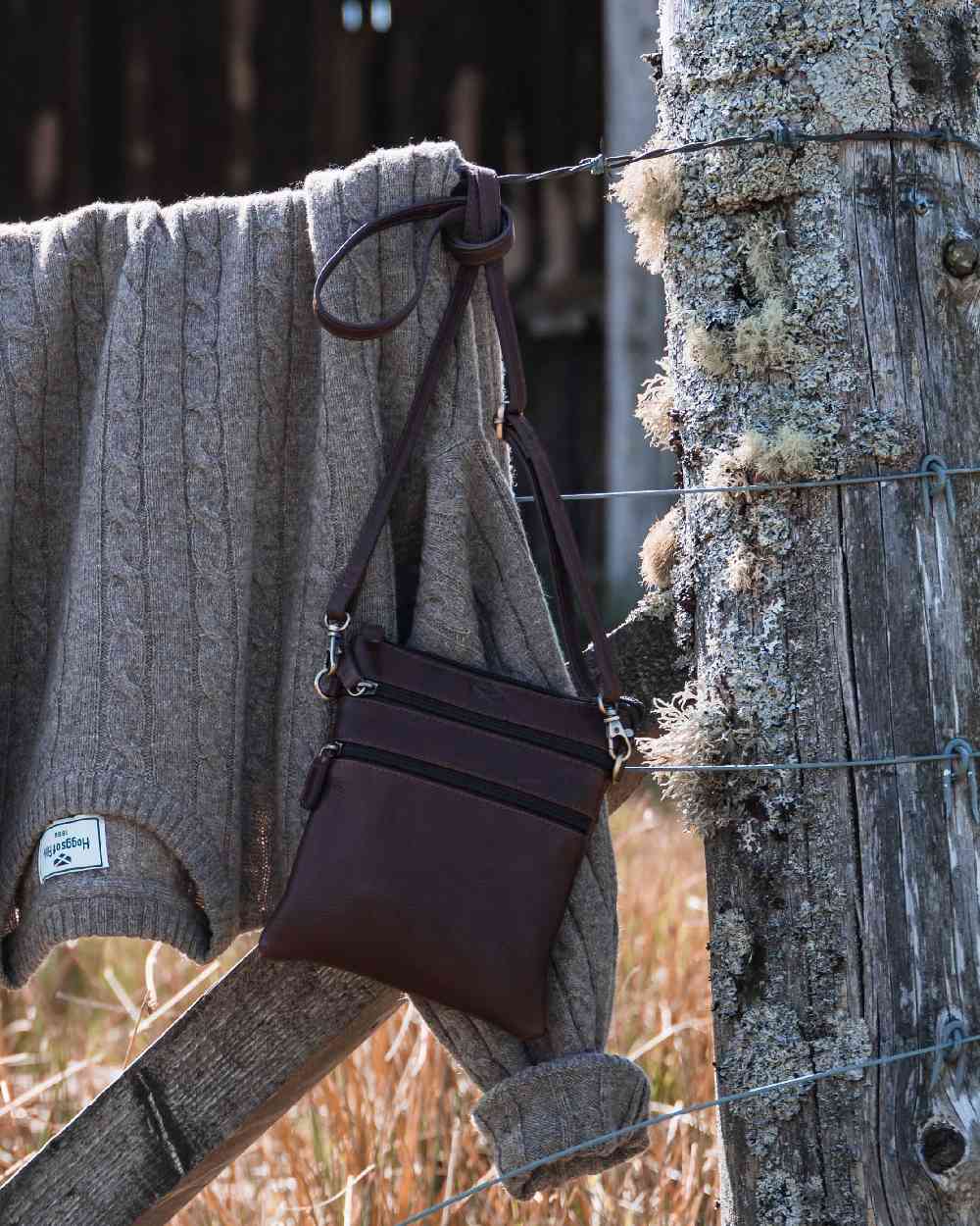 Conker Coloured Hoggs of Fife Monarch Leather Travel Organiser on outdoor background #colour_conker