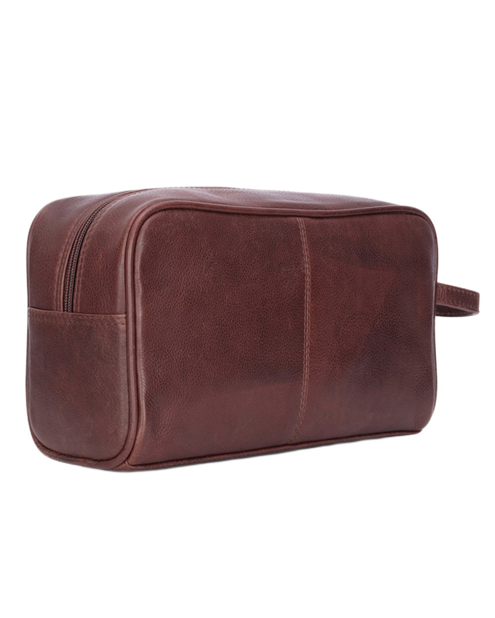 Hazelnut Coloured Hoggs of Fife Monarch Leather Wash Bag on white background #colour_hazelnut