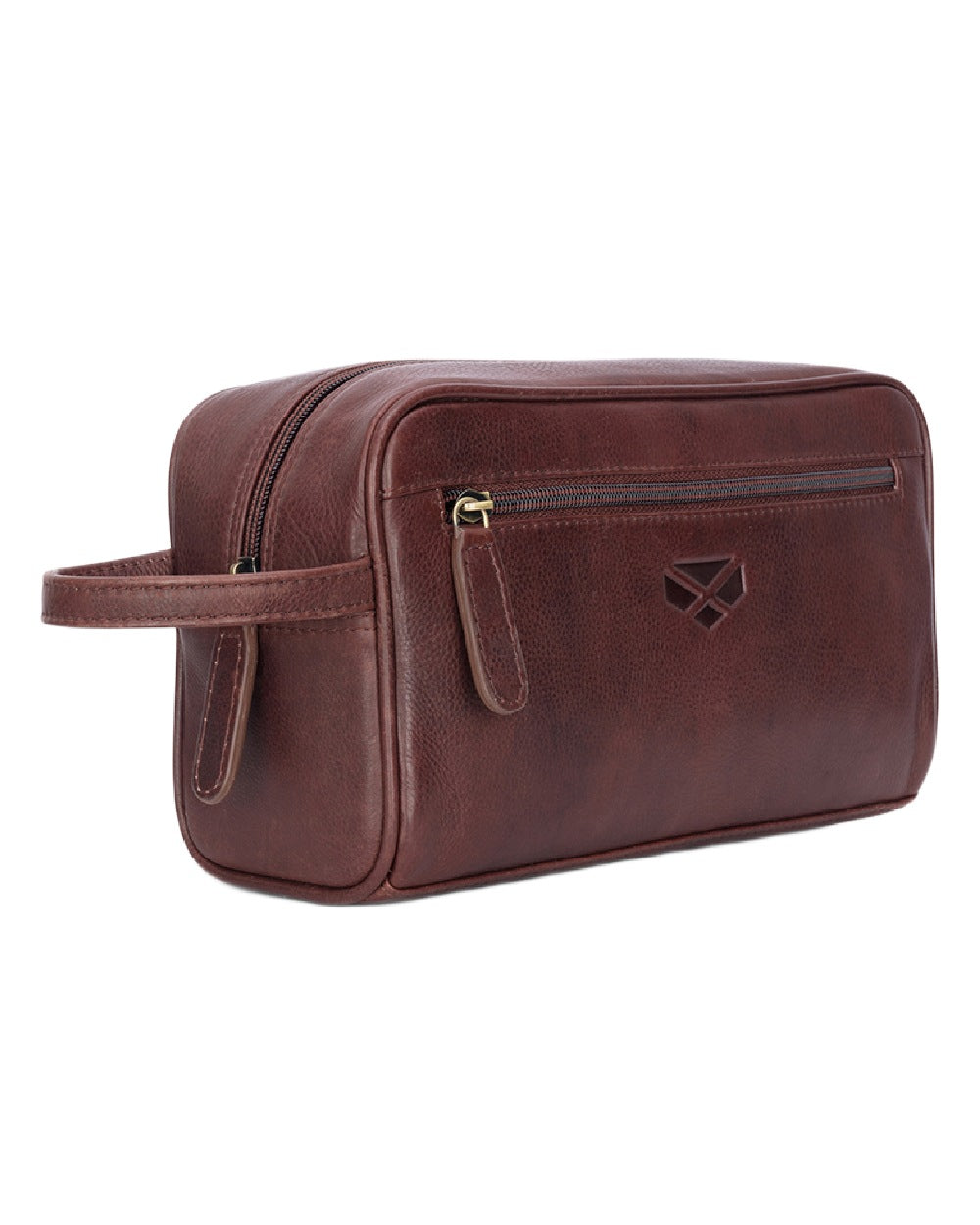 Conker Coloured Hoggs of Fife Monarch Leather Wash Bag on white background #colour_conker