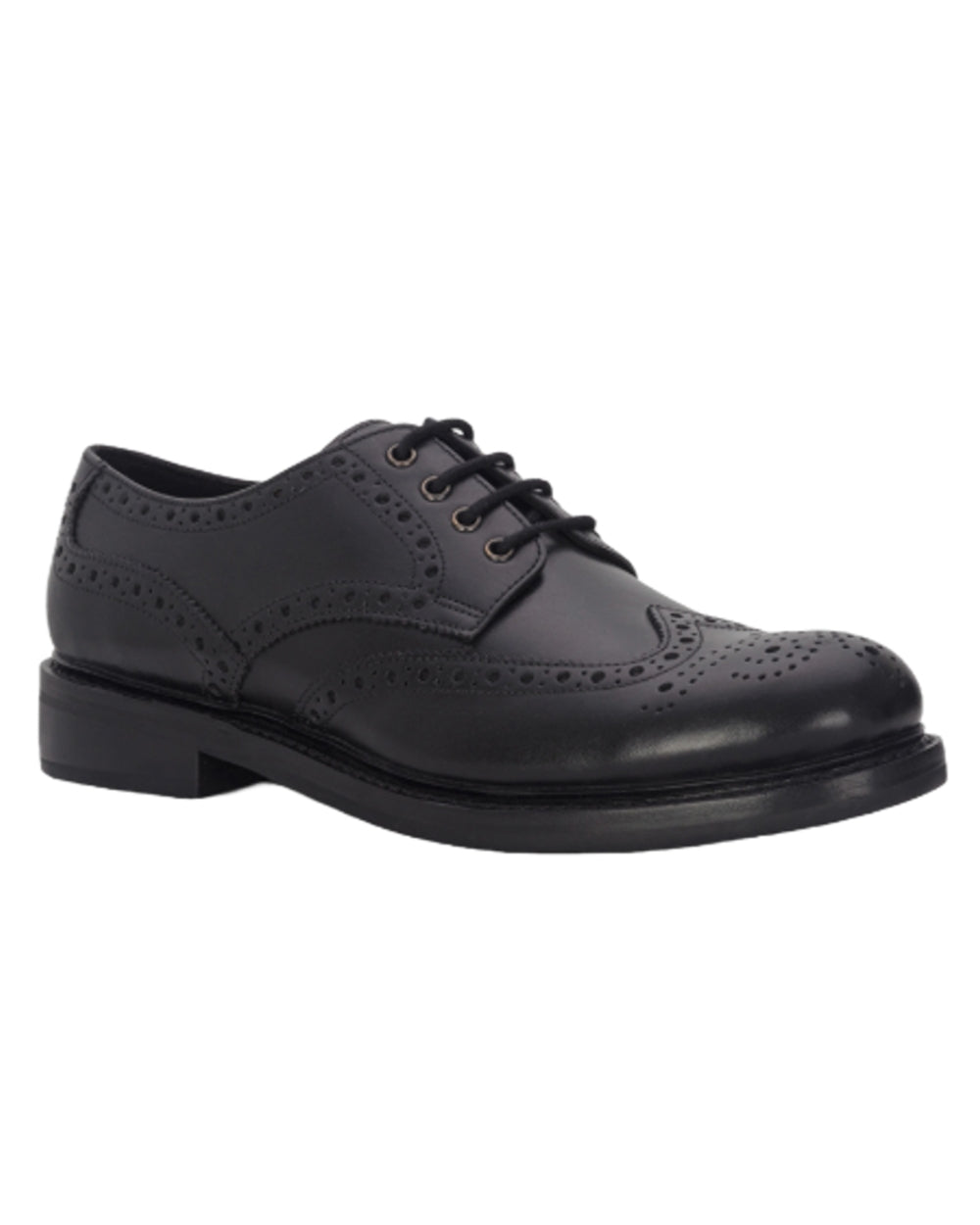 Black Coloured Hoggs of Fife Muirfield Brogue Shoe Rubber Soles on white background #colour_black