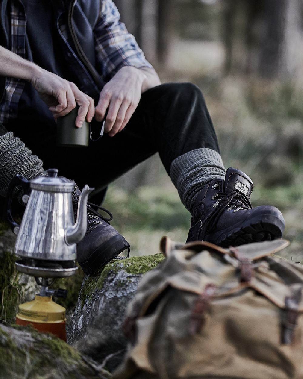 Brown Coloured Hoggs of Fife Munro Classic Leather Hiking Boots on forest background #colour_brown