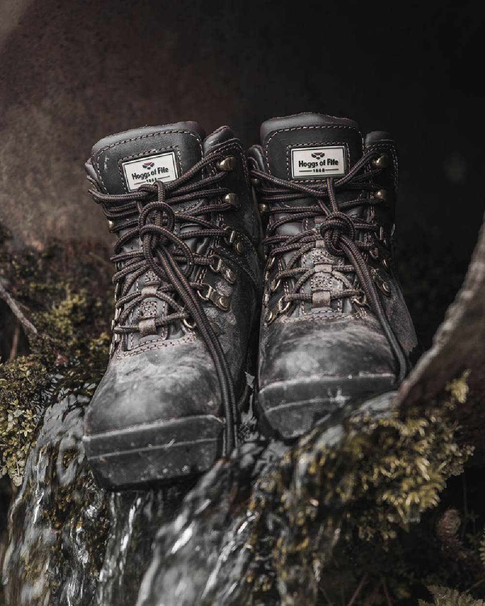 Brown Coloured Hoggs of Fife Munro Classic Leather Hiking Boots on coastal background #colour_brown