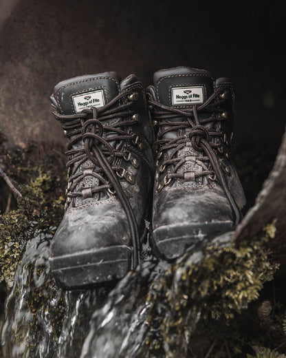 Brown Coloured Hoggs of Fife Munro Classic Leather Hiking Boots on coastal background #colour_brown