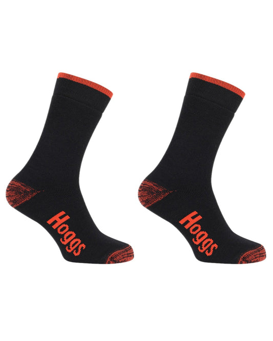 Black Red Coloured Hoggs of Fife Performance Thermal Work Socks Twin Pack on white background #colour_black-red