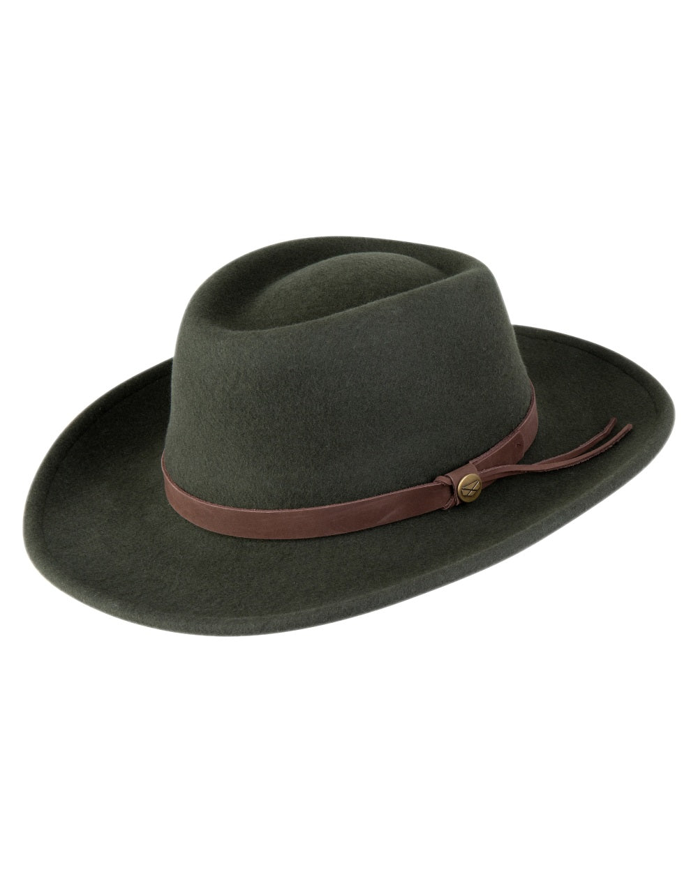 Olive Coloured Hoggs of Fife Perth Crushable Felt Hat on white background #colour_olive