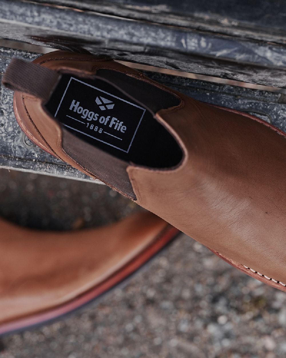 Burnished Tan Coloured Hoggs of Fife Perth Dealer Boot on ground background #colour_burnished-tan
