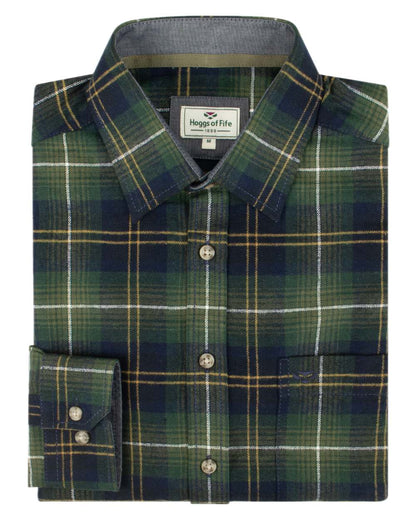Green Check Coloured Hoggs of Fife Pitmedden Flannel Check Shirt on white background #colour_green-check