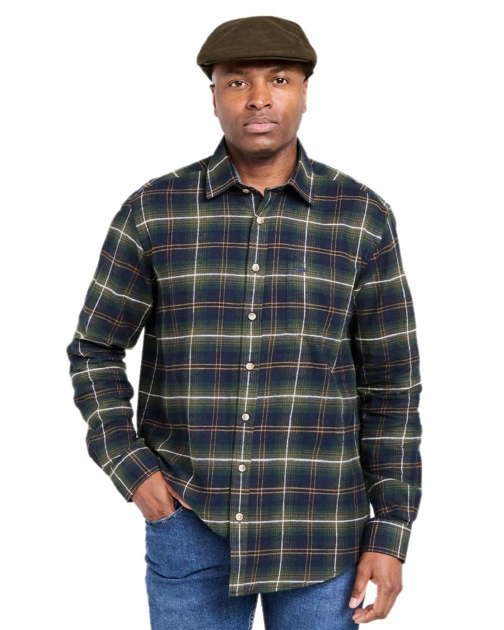 Green Check Coloured Hoggs of Fife Pitmedden Flannel Check Shirt on white background #colour_green-check