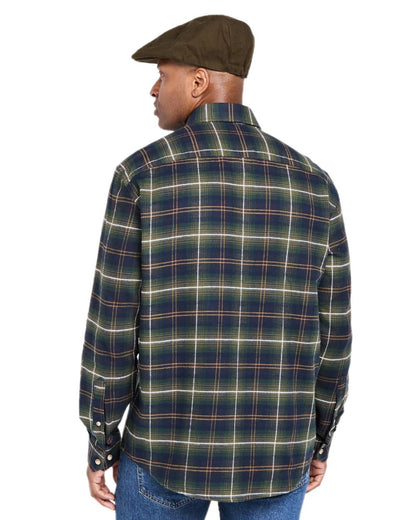 Green Check Coloured Hoggs of Fife Pitmedden Flannel Check Shirt on white background #colour_green-check
