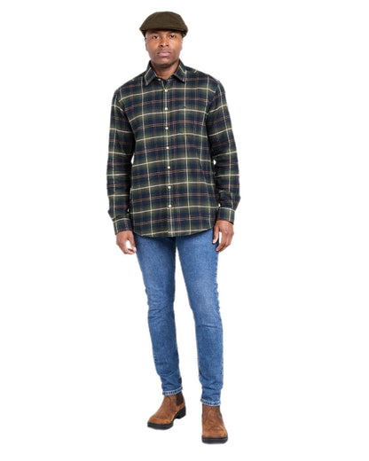 Green Check Coloured Hoggs of Fife Pitmedden Flannel Check Shirt on white background #colour_green-check