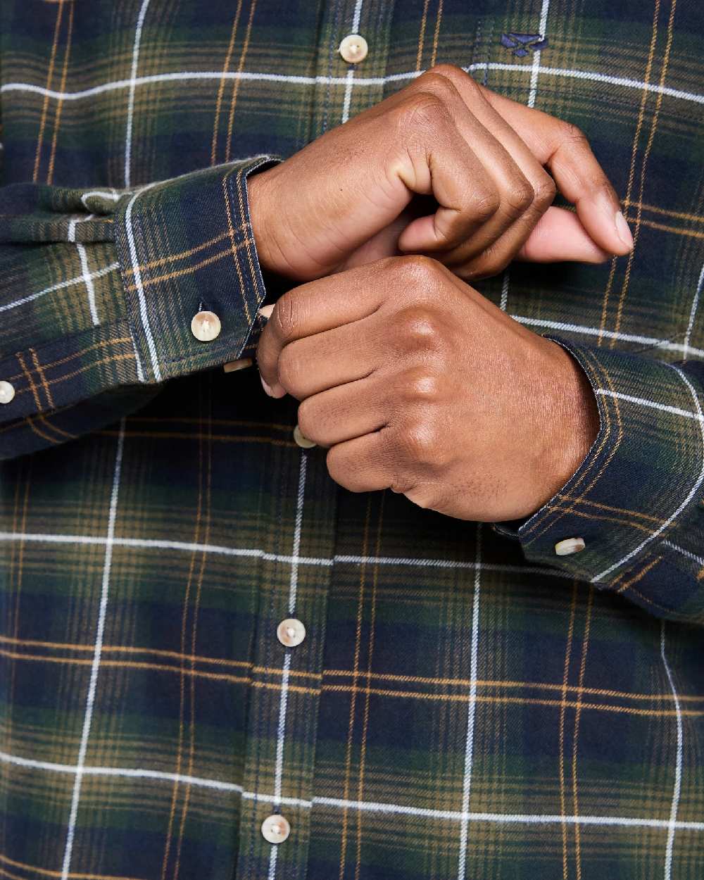 Green Check Coloured Hoggs of Fife Pitmedden Flannel Check Shirt on white background #colour_green-check
