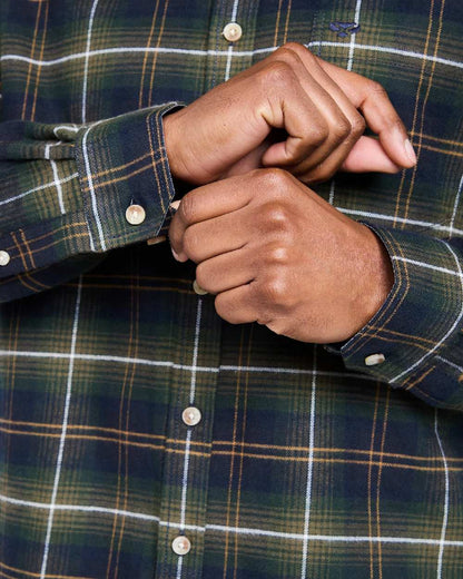 Green Check Coloured Hoggs of Fife Pitmedden Flannel Check Shirt on white background #colour_green-check
