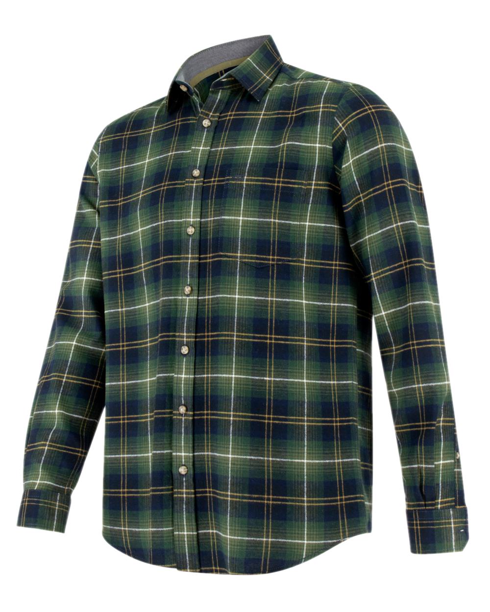 Green Check Coloured Hoggs of Fife Pitmedden Flannel Check Shirt on white background #colour_green-check