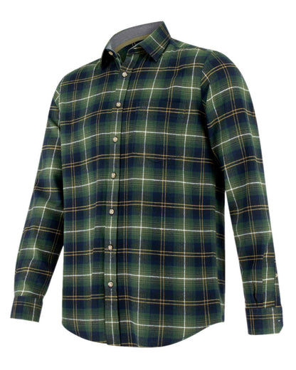 Green Check Coloured Hoggs of Fife Pitmedden Flannel Check Shirt on white background #colour_green-check