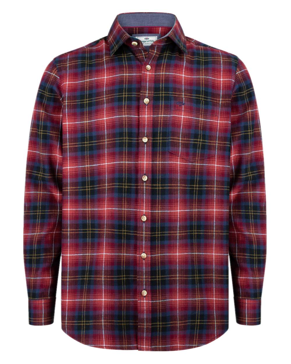 Rust Check Coloured Hoggs of Fife Pitmedden Flannel Check Shirt on white background #colour_rust-check