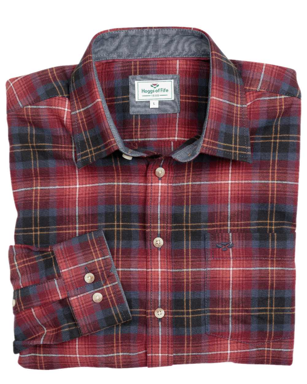 Rust Check Coloured Hoggs of Fife Pitmedden Flannel Check Shirt on white background #colour_rust-check