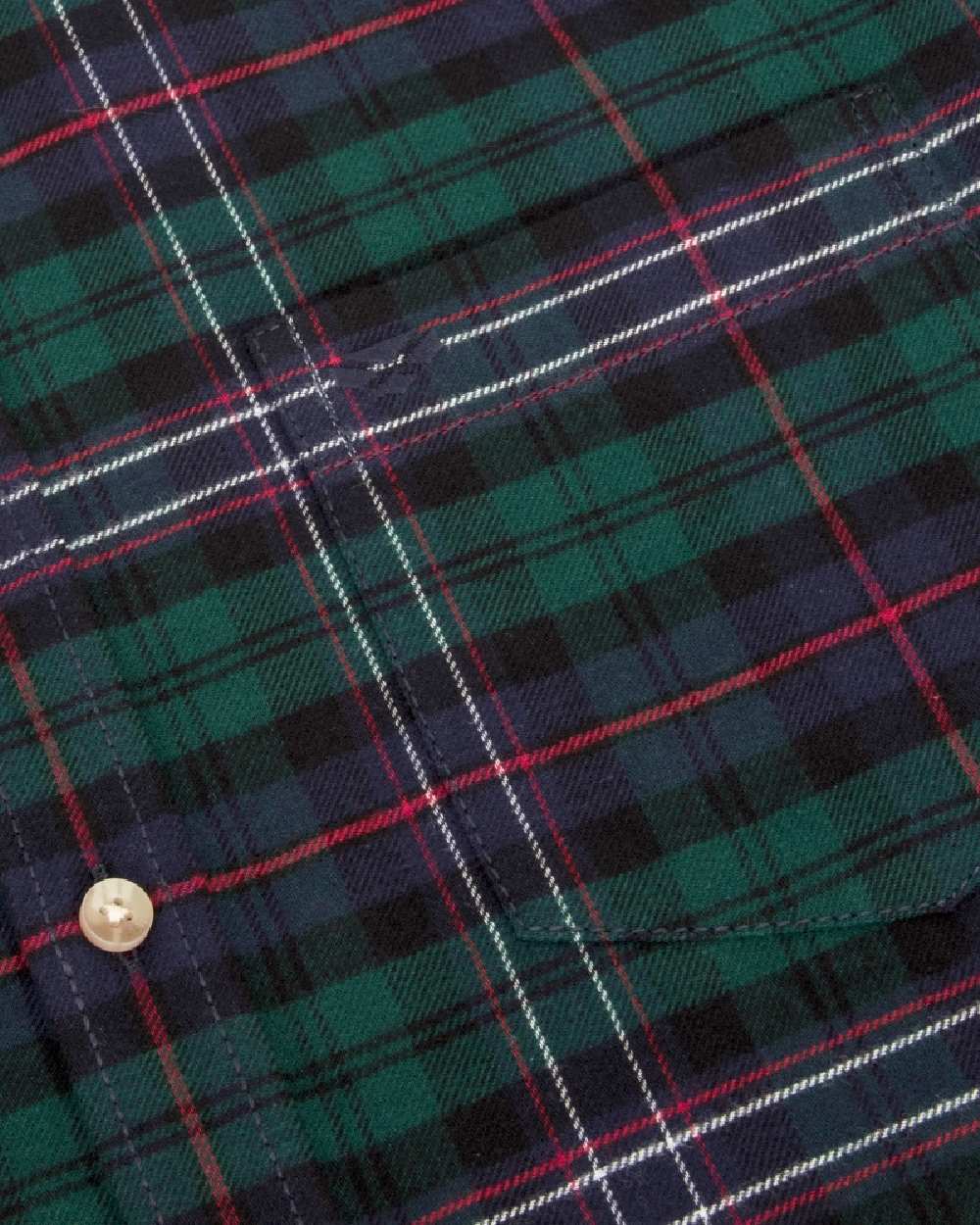 Dark Green Tartan Check Coloured Hoggs of Fife Pitscottie Flannel Shirt on white background #colour_dark-green-tartan-check