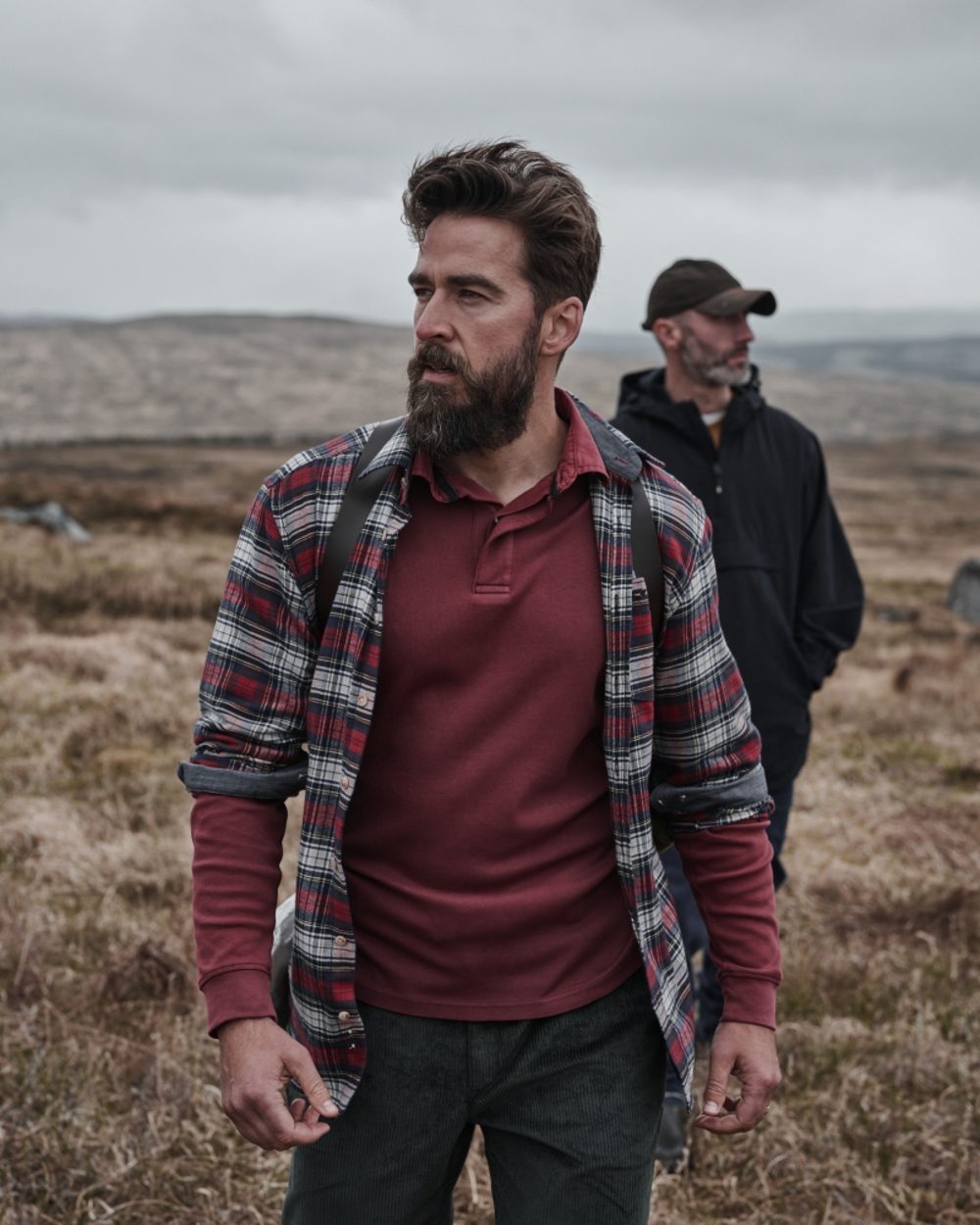 Red Tartan Check Coloured Hoggs of Fife Pitscottie Flannel Shirt on land background #colour_red-tartan-check