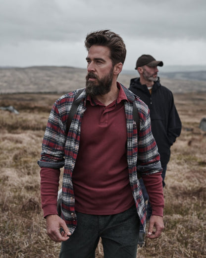 Red Tartan Check Coloured Hoggs of Fife Pitscottie Flannel Shirt on land background #colour_red-tartan-check