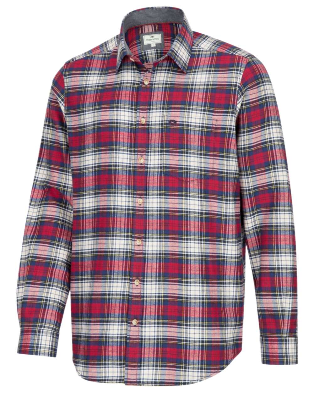 Red Tartan Check Coloured Hoggs of Fife Pitscottie Flannel Shirt on white background #colour_red-tartan-check