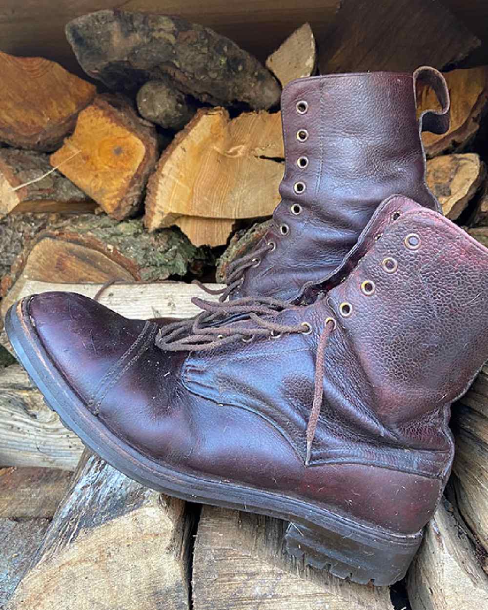 Dark Brown Coloured Hoggs of Fife Rannoch Veldtschoen Lace Boot on wood background #colour_dark-brown