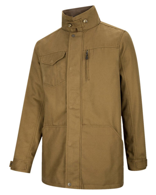 Camel Coloured Hoggs of Fife Stewarton Canvas Coat on white background #colour_camel