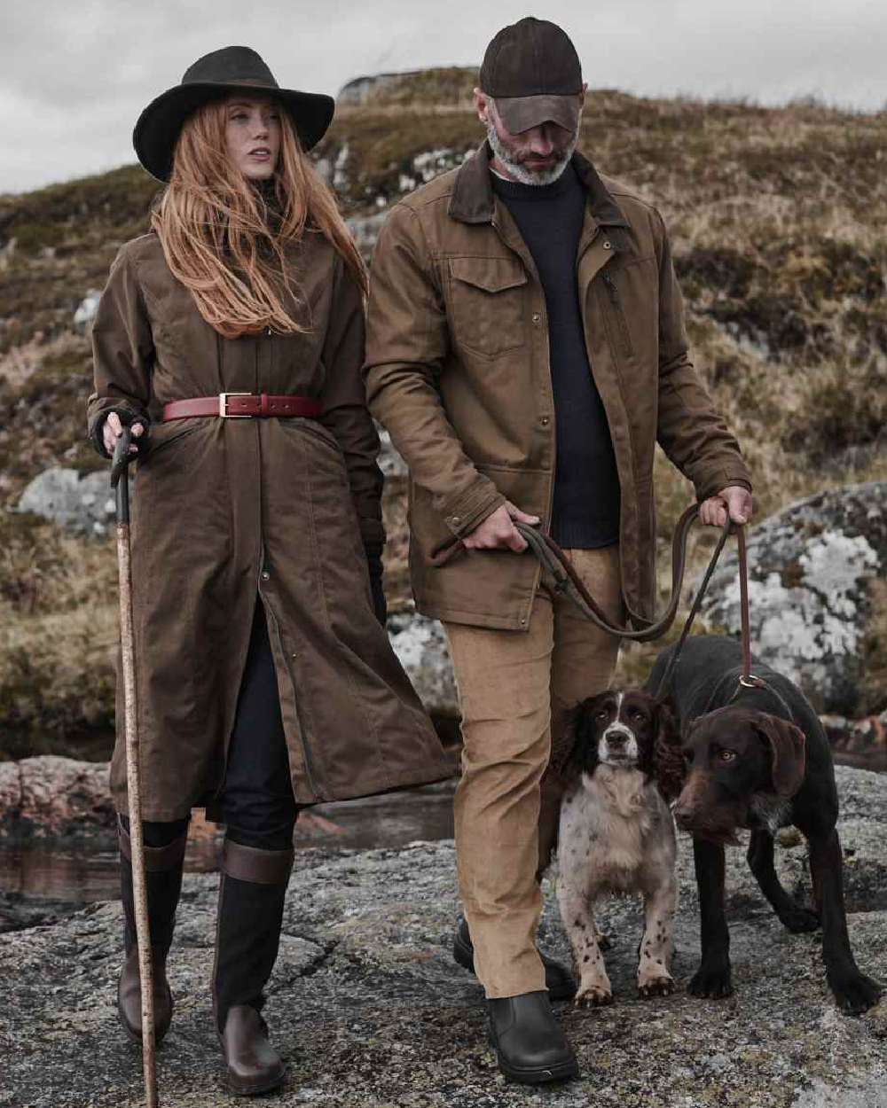 Sage Coloured Hoggs of Fife Struther Ladies Long Riding Coat on mountain background #colour_sage