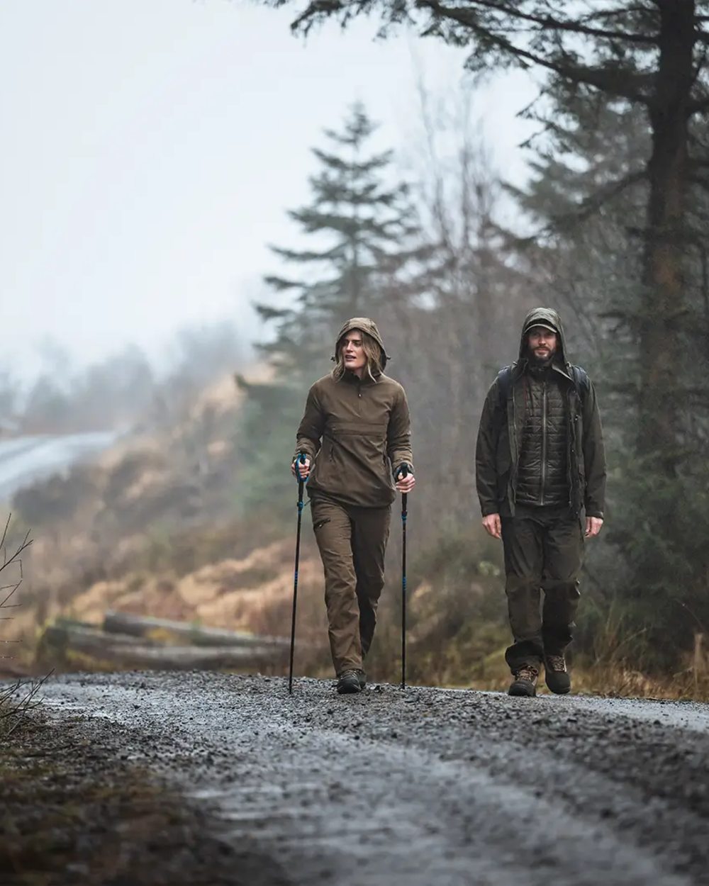 Sage Coloured Hoggs of Fife Struther Ladies Smock Field Jacket on forest background #colour_sage