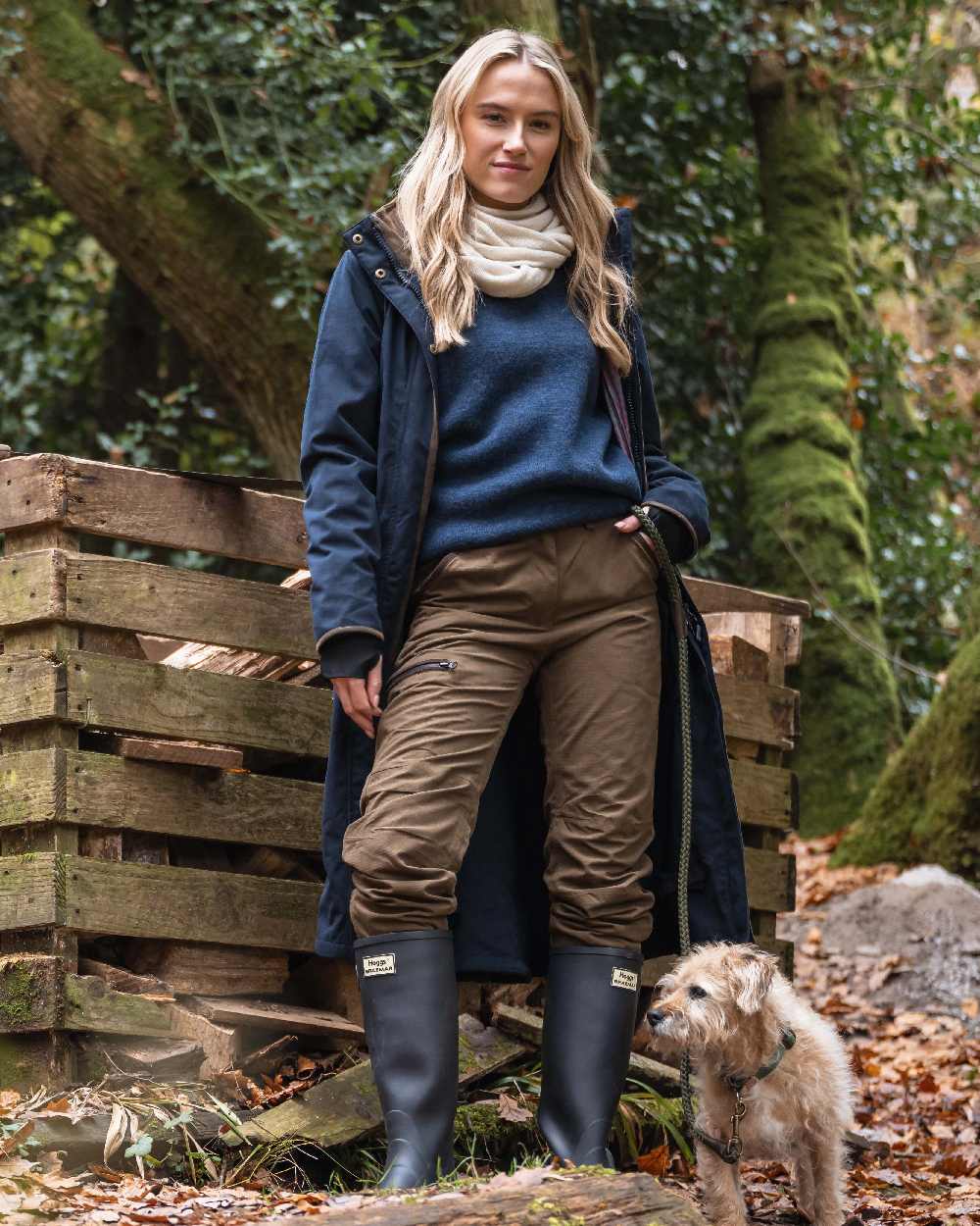 Sage Coloured Hoggs of Fife Struther Ladies Waterproof Trousers on outdoor background #colour_sage