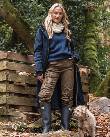 Sage Coloured Hoggs of Fife Struther Ladies Waterproof Trousers on outdoor background #colour_sage