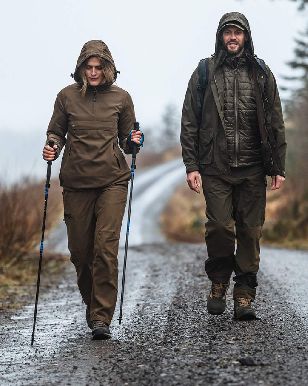 Sage Coloured Hoggs of Fife Struther Ladies Waterproof Trousers on road background #colour_sage