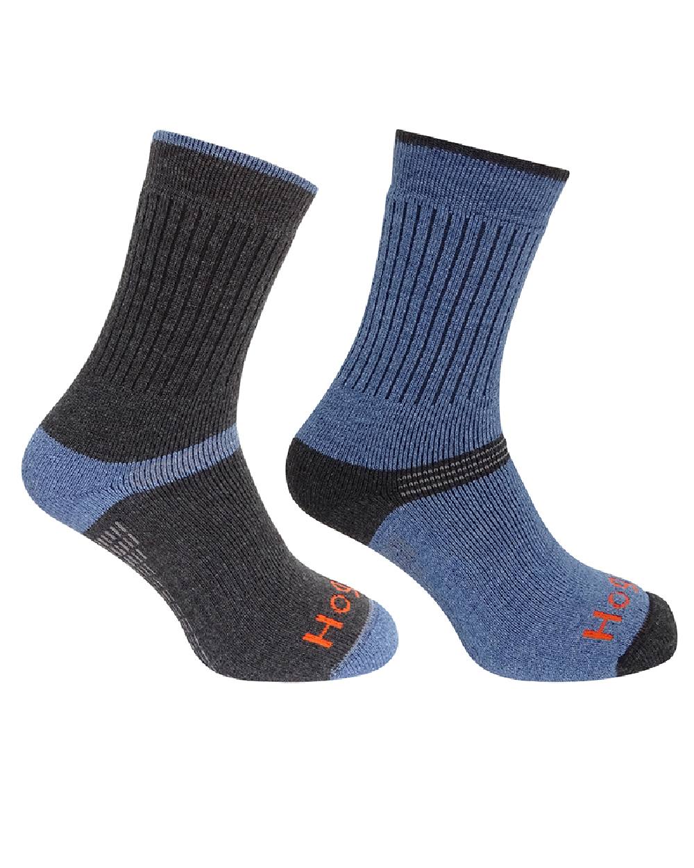 Charcoal Denim Coloured Hoggs of Fife Tech Active Socks Twin Pack on white background #colour_charcoal-denim