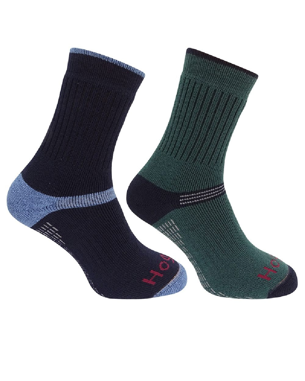 Green Navy Coloured Hoggs of Fife Tech Active Socks Twin Pack on white background #colour_green-navy