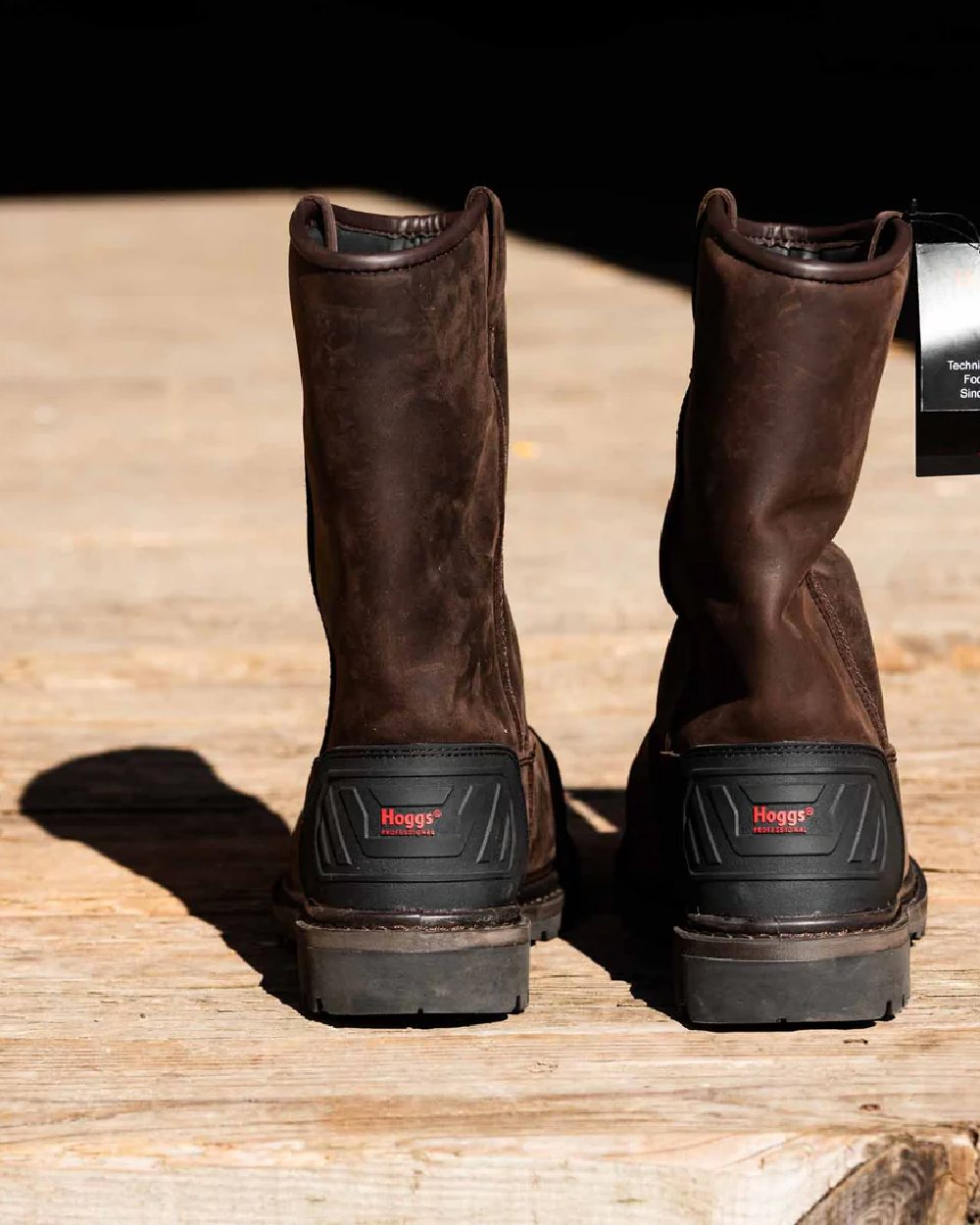 Brown Coloured Hoggs of Fife Thor Safety Rigger Boots on wood background #colour_brown