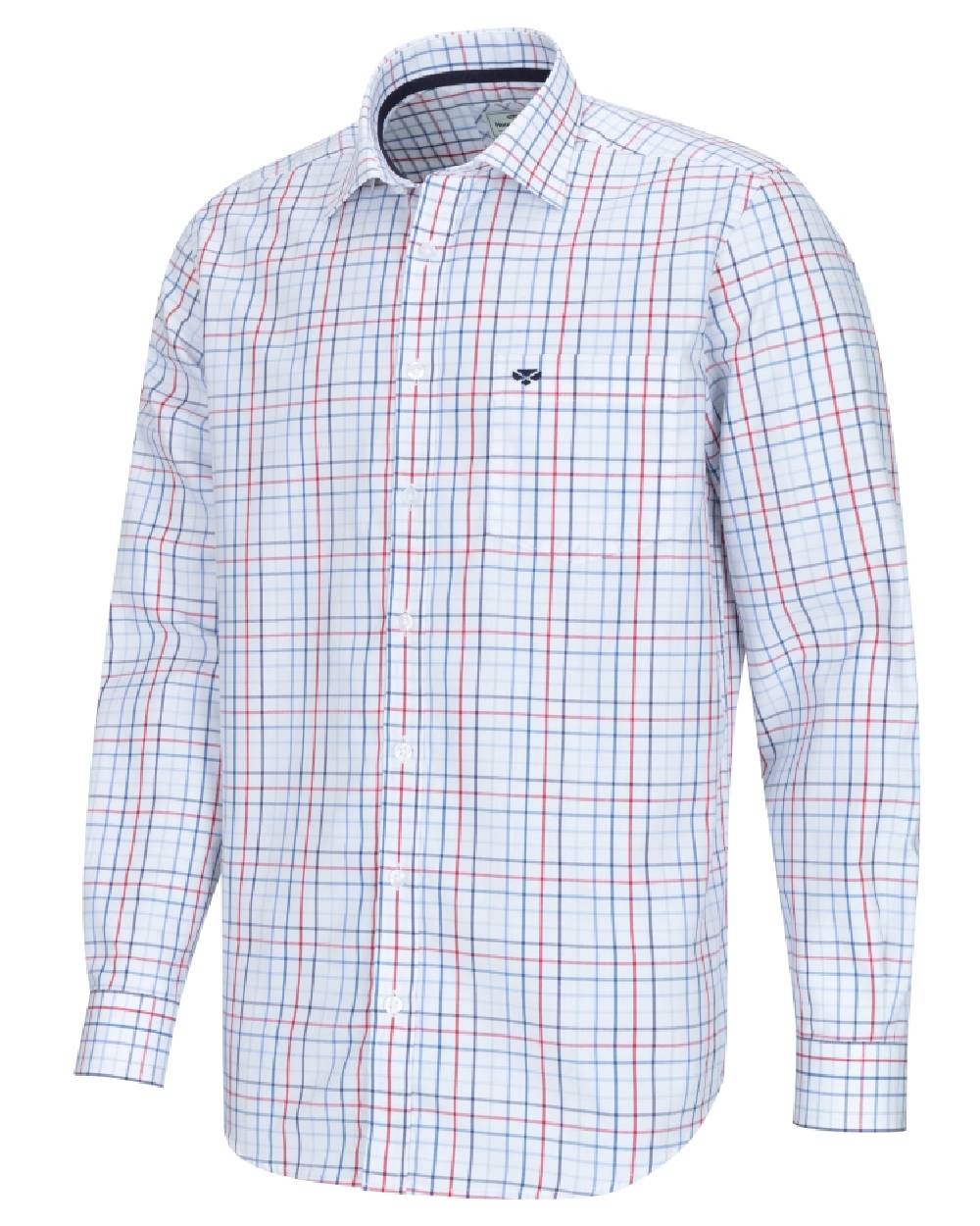 White Red Navy Coloured Hoggs of Fife Turnberry Cotton Twill Shirt on white background #colour_white-red-navy