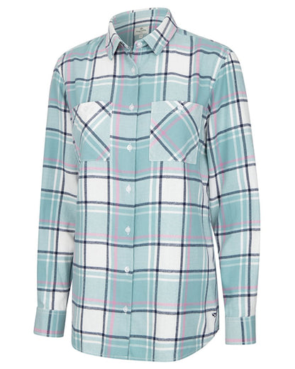 Duck Egg Coloured Hoggs of Fife Womens Caitlyn Oversized Flannel Shirt on white background #colour_duck-egg