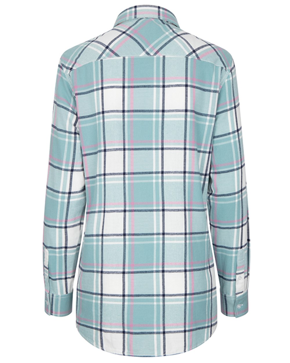 Duck Egg Coloured Hoggs of Fife Womens Caitlyn Oversized Flannel Shirt on white background #colour_duck-egg
