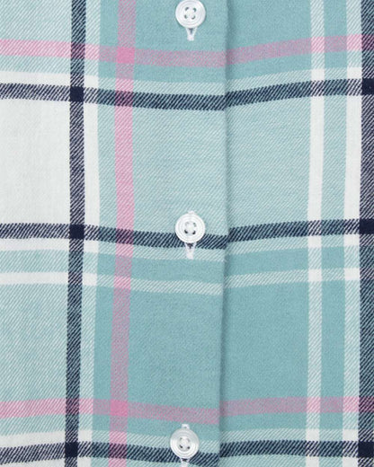 Duck Egg Coloured Hoggs of Fife Womens Caitlyn Oversized Flannel Shirt on white background #colour_duck-egg