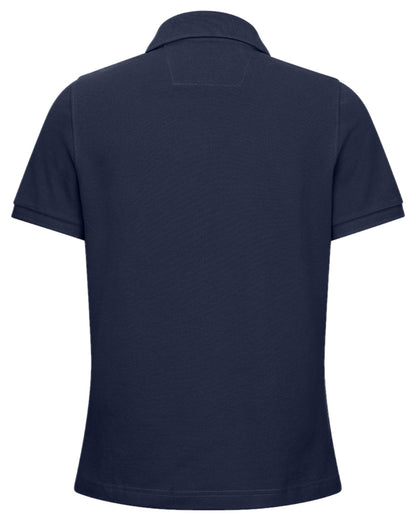 Navy Coloured Hoggs of Fife Womens Cora Pique Polo Shirt on white background #colour_navy