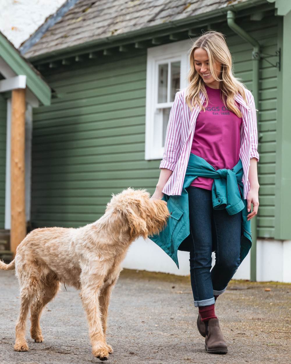 Teal Coloured Hoggs of Fife Womens Fara Waterproof Jacket on countryside background #colour_teal