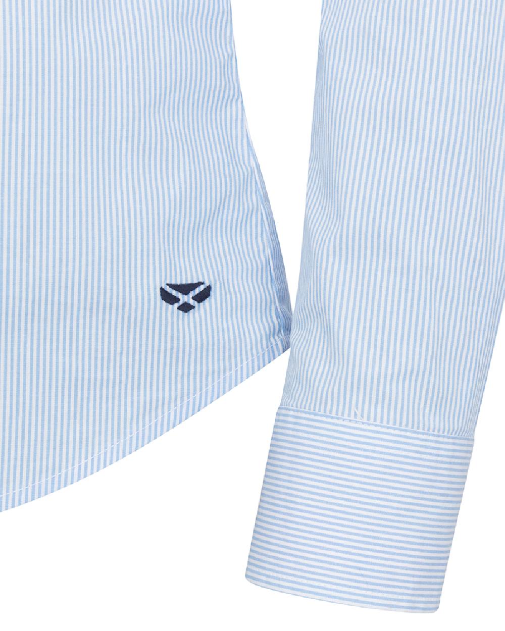 Blue White Coloured Hoggs of Fife Womens Ingliston Stretch Stripe Shirt on white background #colour_blue-white